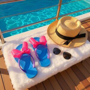 Jelly Sandals with Pink Bows Flip Flops Size 12/13 Girls Blue and Pink